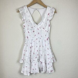 Trixxi M Cottagecore Mini Dress Corset Ruffle Pink Floral Coquette Milkmaid